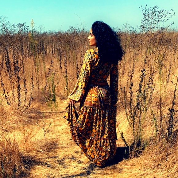 BOHEMIAN LONG SLEEVE BUTTON FRONT MAXI DRESS - Picture 3 of 9